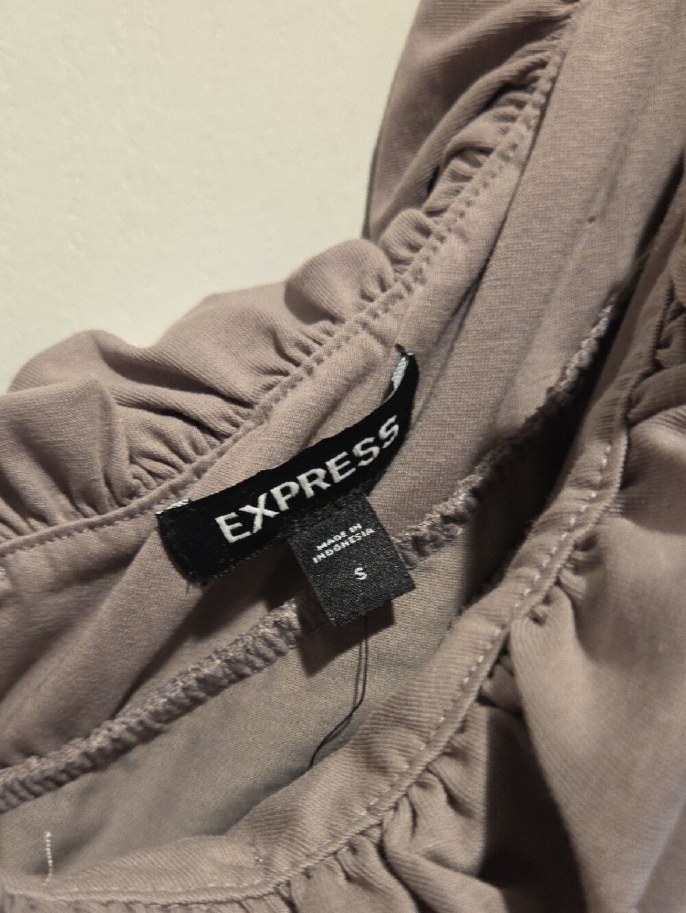 Express One-Shoulder Ruffle Top in Taupe - Picture 2 of 5